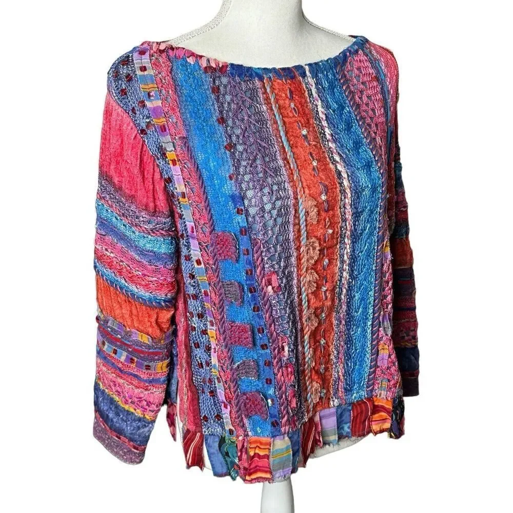 Sandy Starkman Vintage Mixed Media Art To Wear Embellished Multicolor Sweater S - Picture 2 of 12